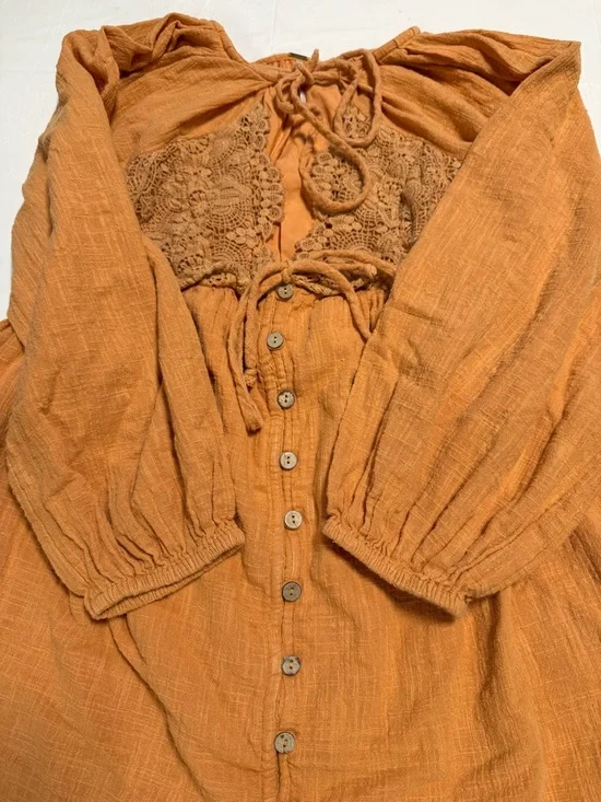 Free People Boho Lace Babydoll Tunic Top Rust Orange Size M - Picture 5 of 10